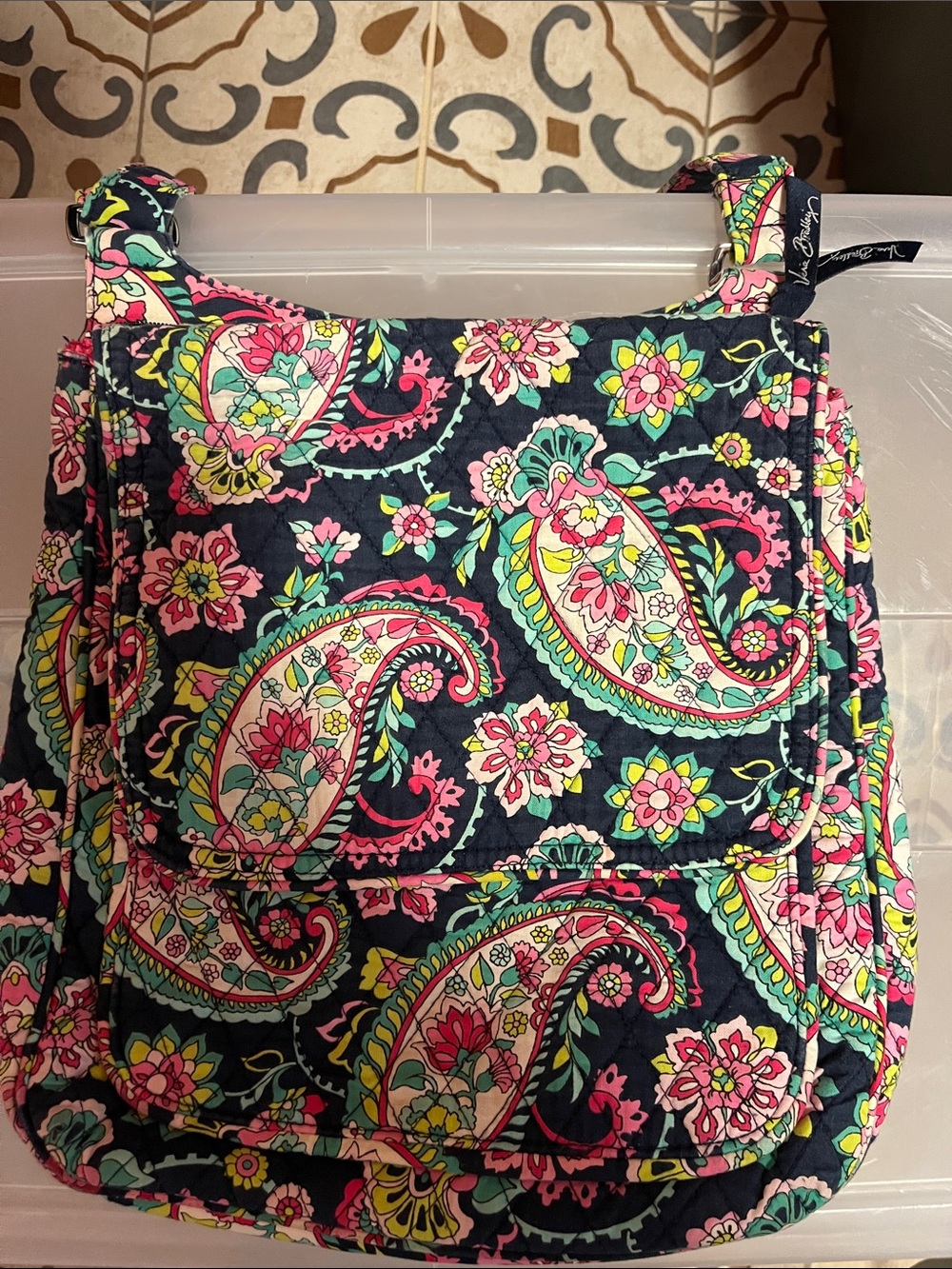 Vera Bradley Floral Quilted Crossbody in Navy, Pink & Teal